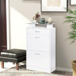 Móvel Sapateira de 2 Portas Sapateira Estreito para 12 Pares de Sapatos com Gaveta Prateleira Aberta e Bancada de Vidro para Corredor Entrada Carga Máx. 50kg 60x24x105,5cm Branco