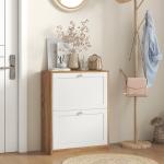 Sapateira Estreita com 2 Portas Prateleiras Ajustáveis para 12 Pares de Sapatos 60x24,5x75,5 cm Mdeira e Branco