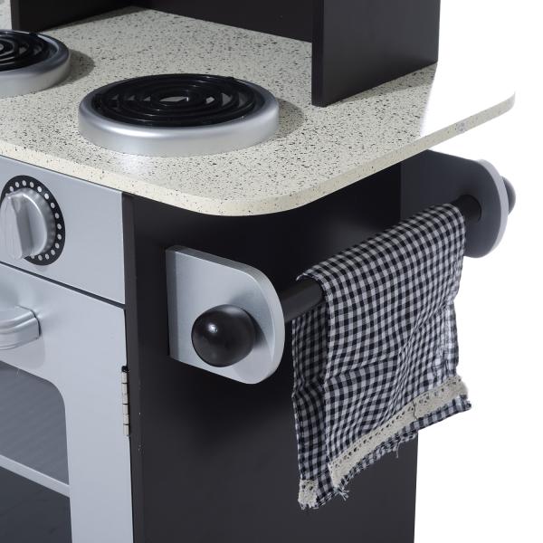 Cozinha de Brinquedo Infantil Cozinha de Madeira para Crianças com Acessórios Cozinha para Crianças com Forno Micro - Ondas Lavatório 105x31,5x95 cm Cinza e Preto