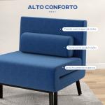 Sofá Cama Individual Dobrável com Encosto Ajustável em 5 Níveis Almofada e Estofado em Linho Sintético 75x70x75 cm Azul