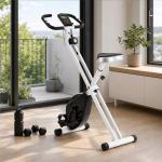 Bicicleta Estática Dobrável Silenciosa com 8 Níveis de Resistência, Monitor LCD, Assento Ajustável e Rodas, Branca