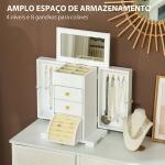 Organizador de Joias de 4 Níveis com 2 Gavetas, Espelho e Portas Laterais com Ganchos para Brincos, Anéis e Colares, Branco