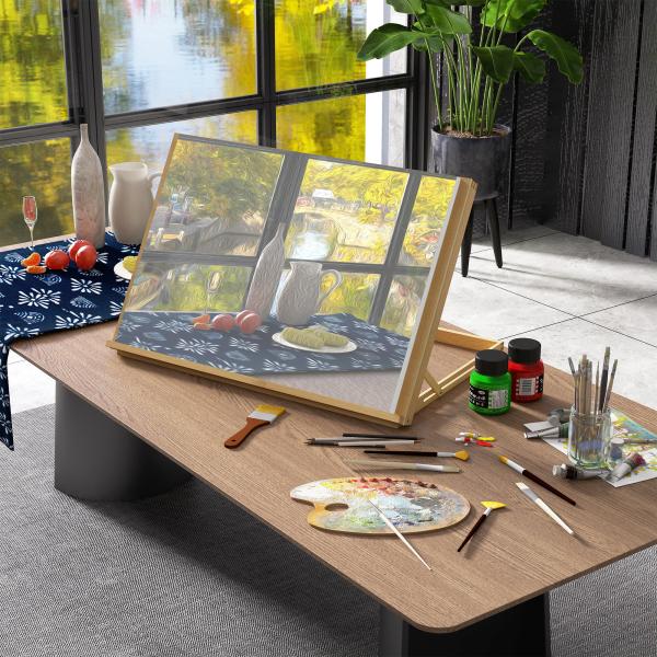 Cavalete de Mesa Dobrável em Madeira com Ângulo Ajustável 75,8x51 cm Formato A2 para Pintura e Esboços, Madeira Natural