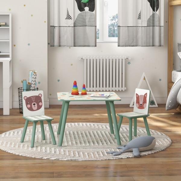 Conjunto de Mesa e Cadeiras para Crianças de 3 Peças Mesa Infantil com 2 Cadeiras Conjunto de Móveis para Atividades Verde