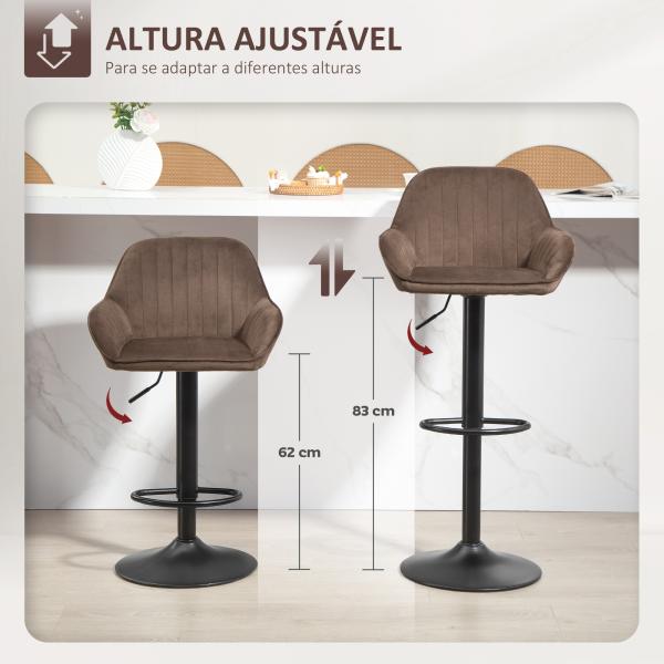 Conjunto de 2 Bancos de Bar Giratórios Bancos Altos de Cozinha com Altura Ajustável 50,5x50x87 - 107 cm Marrom