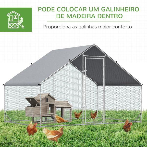 Galinheiro de Exterior Grande Área Aberta de 6 ㎡ para 4 - 6 Galinhas Galinheiro de Aço Galvanizado 3x2x2m