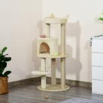Árvore Arranhador para Gatos com Plataforma Caverna Postes de Sisal e Bola Suspensa 48x48x104 cm Bege