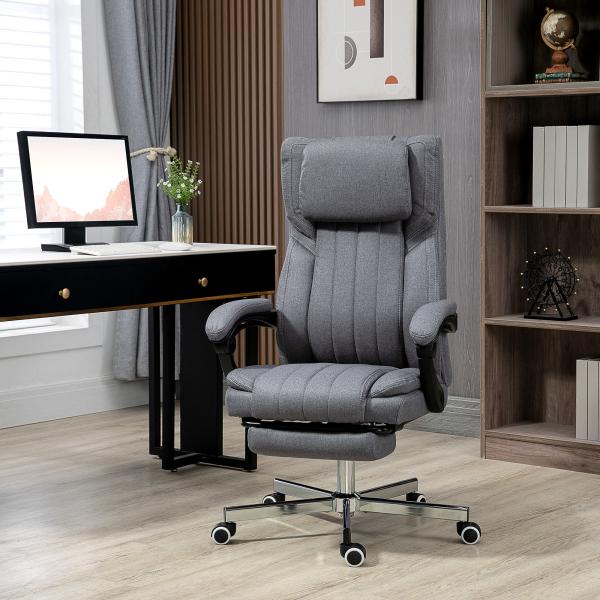 Cadeira de Escritório com 6 Pontos de Massagem com Vibração Reclinável com Altura Ajustável 65x61x101 - 113 cm Cinza