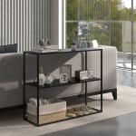 Mesa Consola Estilo Industrial Mesa de Entrada com Prateleira Estrutura de Aço e Desenho Anti - Tombo 90x30x75 cm Preto