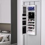 Espelho com Móvel de Bijuterias de Parede ou Porta Espelho de Parede com LED 5 Prateleiras 2 Gavetas pequenas e Fechadura 37x120x10cm Cinza Claro
