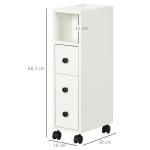 Armário de Casa de Banho Móvel Auxiliar para Espaço Reduzido com Rodas Prateleiras Abertas Armário e Gaveta 18x30x68,5cm Branco