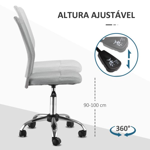 Cadeira de Escritório de Malha Giratória sem Apoio para os Braços com Altura Ajustável Carga 43x58x90 - 100 cm Cinza