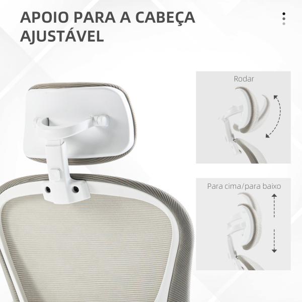Cadeira de Escritório Basculante com Encosto Alto Apoio para a Cabeça Ajustável e Suporte Lombar 62x64x112 - 120 cm Cinza