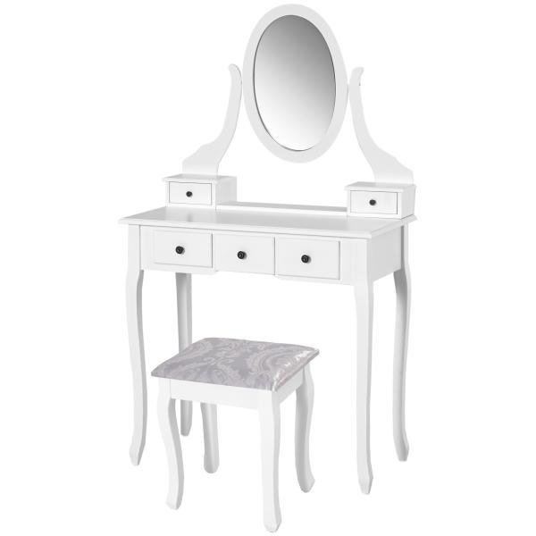 Toucador de Maquilhagem com Banco MDF e Madeira Maciça 80x40x140cm Branco