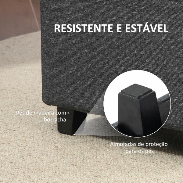 Apoio para os Pés Sala de Estar Banco Estofado em Linho com Bolso Lateral Tampa com Botões 35x35x35 cm Cinzento