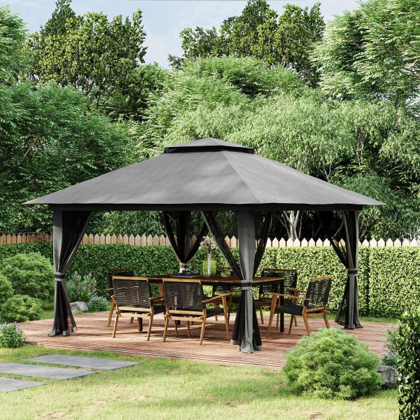 Tenda Dobrável Pop - UP 3,92x3,92x2,83 m com Altura Ajustável Proteção UV50+ Rede Mosquiteira e Bolsa de Transporte Cinza
