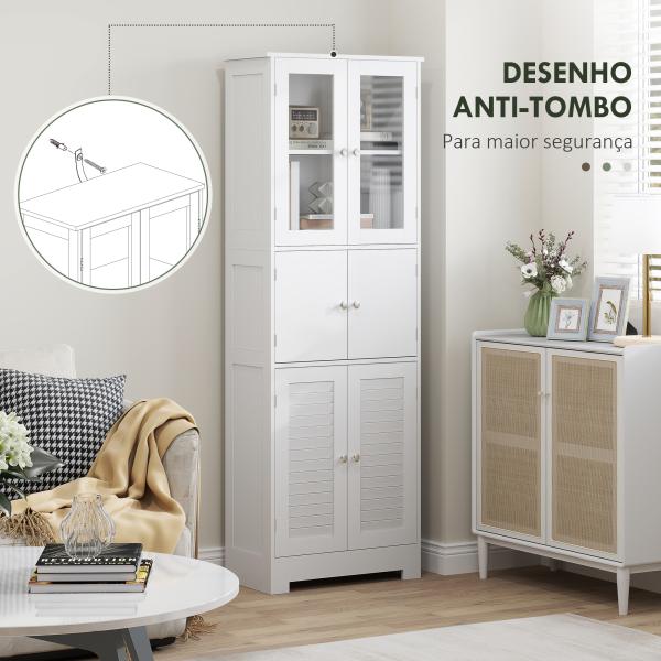 Armário Casa de Banho Coluna Casa de Banho com 6 Portas Prateleiras Ajustáveis Anti - tombo 60x30x170,5 cm Branco