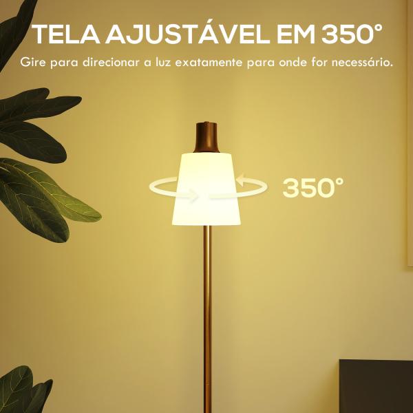 Candeeiro de Pé LED Regulável com Ecrã Giratório 350° 3 Temperaturas de Cor 3000K/4000K/6500K 45x21x148 cm Branco e Dourado