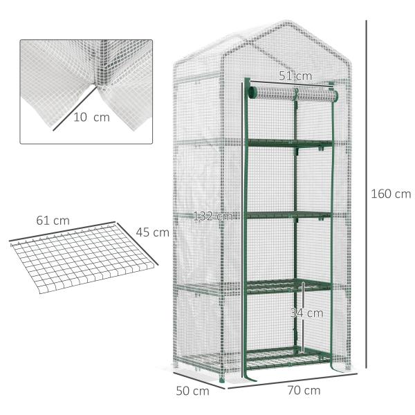 Estufa de Jardim com 4 Prateleiras e Cobertura de PE Estufa de Aço para Cultivo de Plantas Flores 70x50x160cm Branco