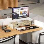 Suporte para Monitor com Ângulo e Comprimento Ajustável e 2 Gavetas para Escritório 60 - 116x22x12 cm Madeira