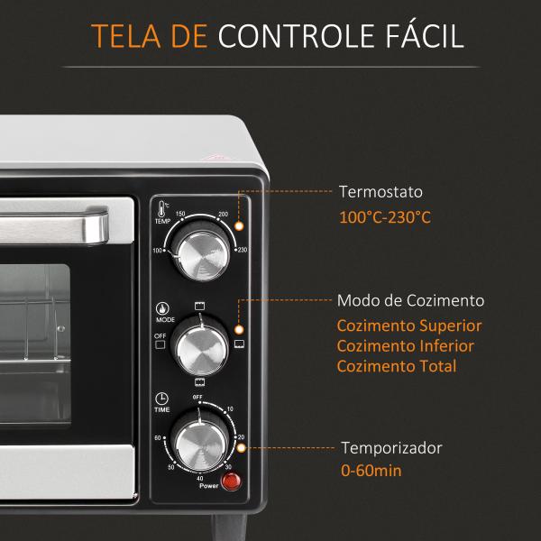 Mini Forno 16L 1400W com 3 Modos de Aquecimento Temperatura até 230°C Temporizador 60 Minutos 44x32x28,1 cm Prata