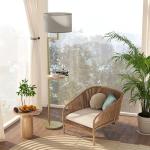 Candeeiro de Pé com Mesa Auxiliar Lâmpada E27 Máx. 40W Ecrã de Linho Interruptor de Corrente e Carregador USB Ø40x170 cm Dourado