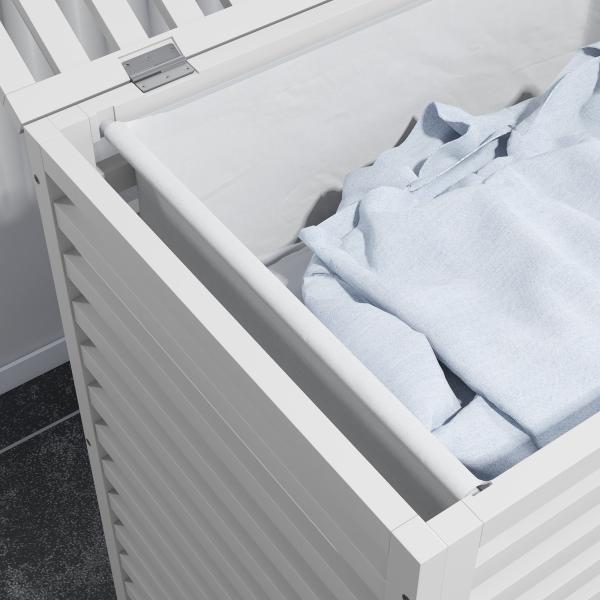 Cesto de Roupa de Bambu Cesto Roupa Suja Capacidade 55L com Bolsa Amovível Forma Retangular 50x36x60 cm Branco