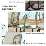 Conjunto de Móveis de Vime de 3 Peças Conjunto de 2 Cadeiras de Baloiço 1 Mesa de Centro e Almofadas Creme e Bege