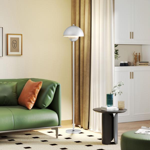 Candeeiro de Pé Moderno com Ecrã em Forma de Taça Refletora de Luz Interruptor de Pé Suporte E27 sem Lâmpada Ø35x155 cm Prata