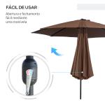 Chapéu de Sol de Jardim Ø295x250cm com Manivela Chapéu de Sol Exterior com Mecanismo de Inclinação e Mastro Desmontável de Metal para Terraço Piscina Pátio Café