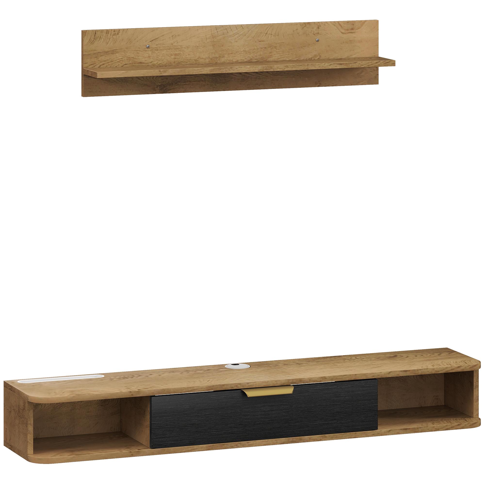 Móvel de TV Sala de Estar com Prateleira de Parede Armário Orifícios para Cabos para Televisão de Parede 120x24x16 cm Carvalho