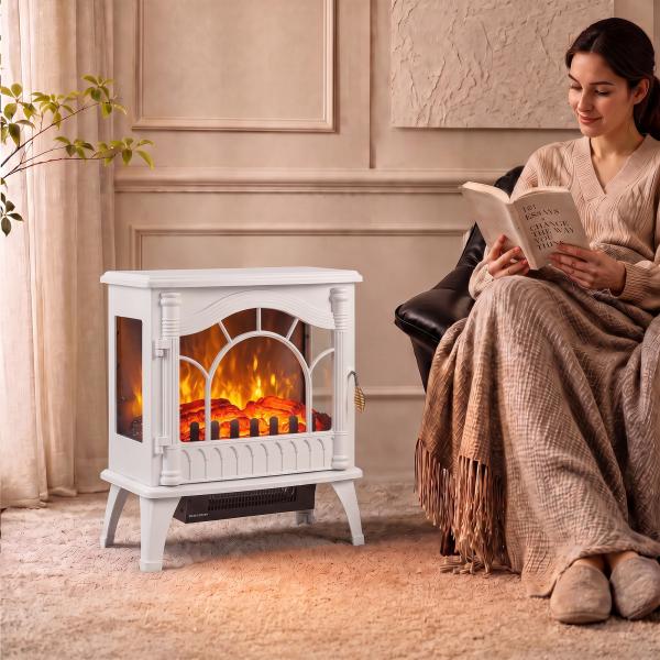 Lareira Elétrica 1000W/2000W com Temperatura Ajustável e Proteção contra Sobreaquecimento 55x31x58 cm Branca