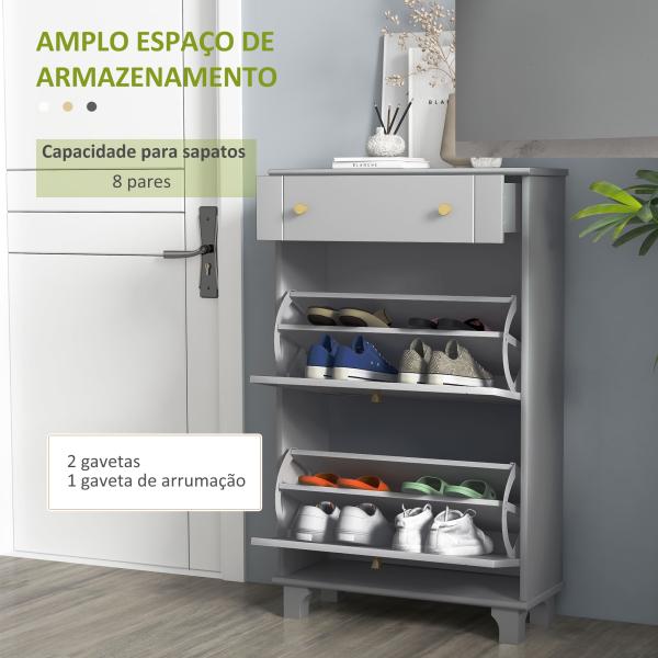 Sapateira Móvel Sapateira Estreita com 2 Portas e 1 Gaveta para 8 Pares de Sapatos 60x23,5x98,5 cm Cinzento