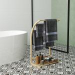 Toalheiro de Pé em Bambu com 3 Barras e Prateleira de Arrumação para Casa de Banho e Lavandaria 50x29x84 cm Natural