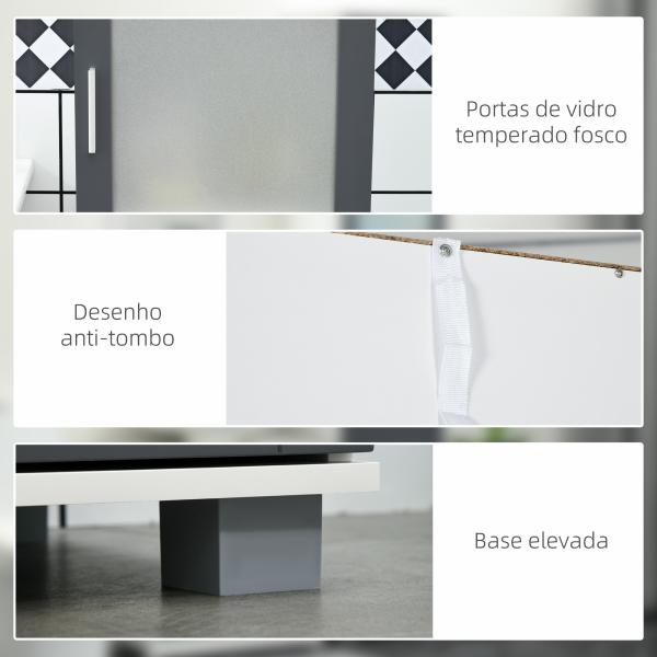 Coluna Casa de Banho com 2 Portas com Vidro Temperado e Prateleiras Ajustáveis 37x35x190 cm Branco e Cinza