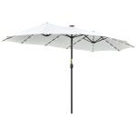 Chapéu de Sol Duplo com 48 Luzes LED 4,5x2,65 m Manivela Proteção Solar para Terraço Jardim Piscina Creme