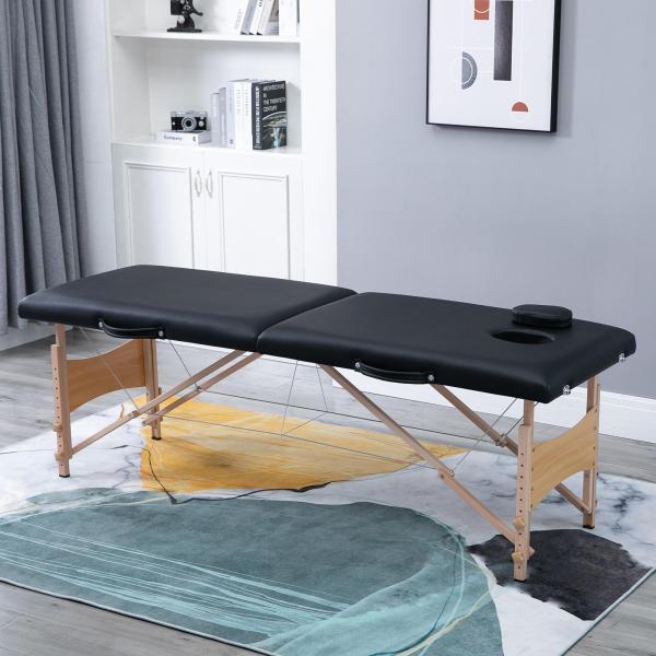 Marquesa de Massagem Dobrável Portátil com Apoio para a Cabeça Altura Ajustável e Bolsa de Transporte 186x60x58 - 81 cm Preto