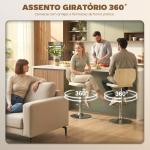 Conjunto de 2 Bancos de Bar Giratórios com Altura Ajustável Estofados em Tecido Tipo Linho com Base em Aço 41x47,5x81 - 102 cm Bege