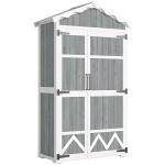 Armário de Jardim de Madeira 105x55x179 cm Abrigo de Exterior com Portas 4 Prateleiras Extraíveis Teto Metal Galvanizado Cinza