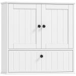 Armário Casa de Banho de Parede Rústico com Prateleira Ajustável Dupla Porta Porta Basculante e Fecho Magnético 60x19,5x60 cm Branco