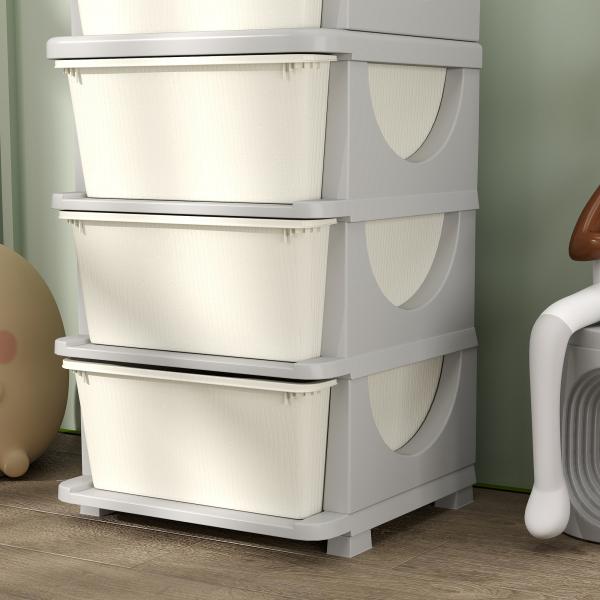 Organizador de Brinquedos com 4 Gavetas Torre de Arrumação para Crianças +3 Anos Cantos Arredondados e Pegas 37x37x76 cm Creme