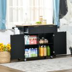 Carrinho de Cozinha com Rodas Móvel Auxiliar de Cozinha com 2 Gavetas 2 Portas Prateleira Ajustável 104x46x91 cm Preto