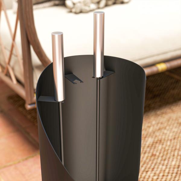 Conjunto de Acessórios para Lareira de 4 Peças de Metal com Vassoura Pá Atiçador e Balde 20x20x65 cm Prateado