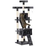 Arranhador para Gatos Grande 49x49x173 cm com Múltiplos Níveis Cavernas e Brinquedos Suspensos Cinza