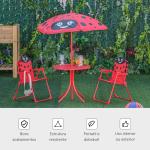 Conjunto de Mesa e Cadeira de Jardim Conjunto de Picnic Dobrável para Crianças Conjunto de Mesa com Chapéu de Sol com Altura Ajustável 100 - 125cm Desenho de Joaninha Vermelho