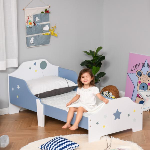 Cama para Crianças 143x74x59 cm Cama Infantil com Desenho em Estrelas Carga 50 kg para Dormitório Azul e Branco
