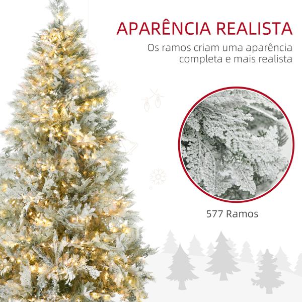 Árvore de Natal Artificial Nevada 180 cm com 300 Luzes LED 577 Ramos e Base Dobrável Verde