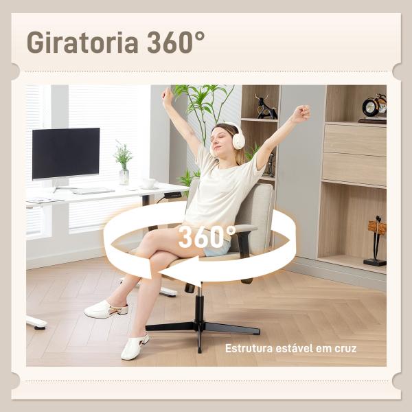 Cadeira de Escritório com Apoios de Braço Rebatíveis Assento Altura Ajustável Função Basculante 76x70x85 - 97 cm Creme