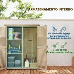 Armário de Jardim de Madeira 0,83 m² 127x65x168 cm com 2 Portas de Persiana 2 Prateleiras 2 Alças e Telhado Impermeável Natural