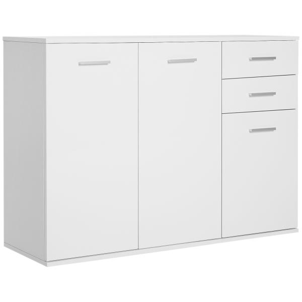 Armário Aparador amplo espaço de Armazenamento para sala de jantar com portas e gavetas 106x35x76cm Branco